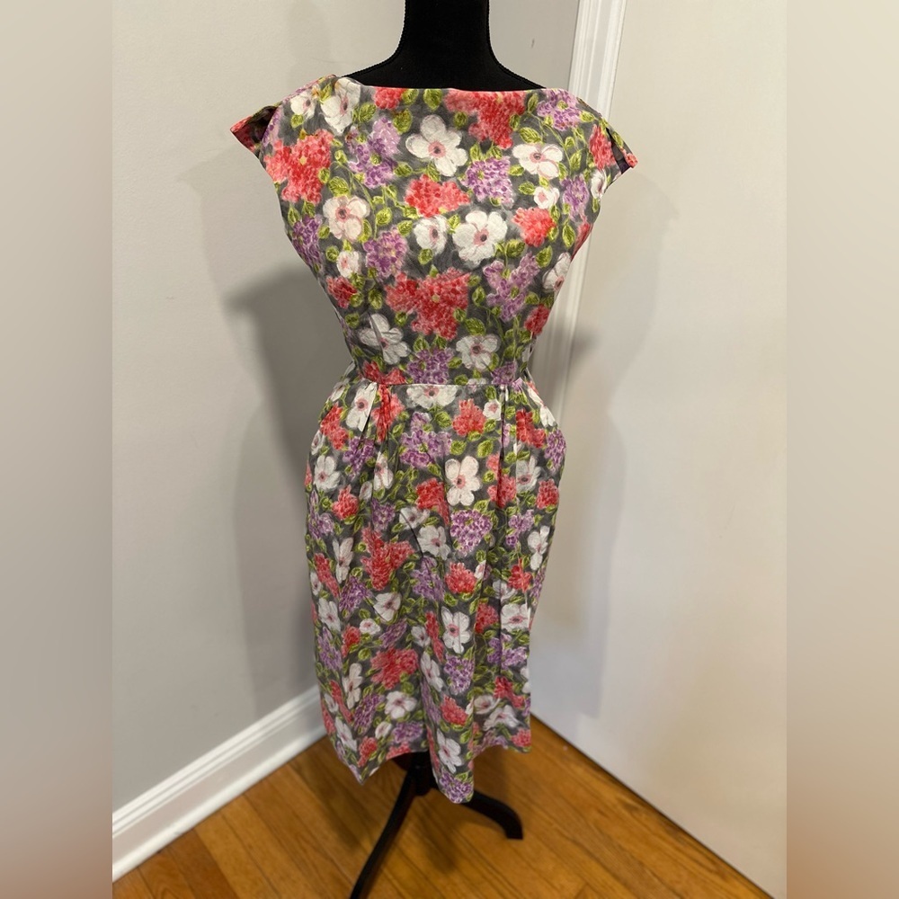 Vintage Jordana Sz:M Cottagecore Cotton dress AOP floral pattern side pockets.